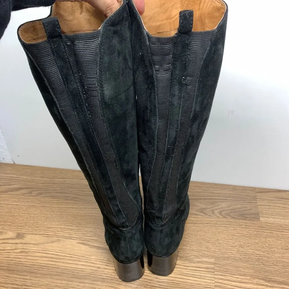 Corso‎ Como Black Suede Leather Heeled Boots Knee High Size 7M Loval Classic